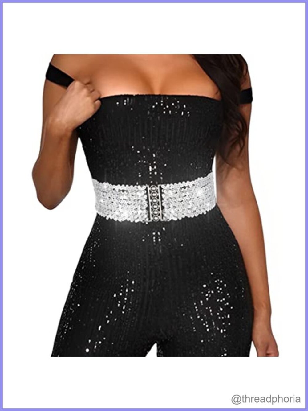 Wide Sequin Elastic Waist Belt Sparkly Waistband Cinch Belt for Dresses